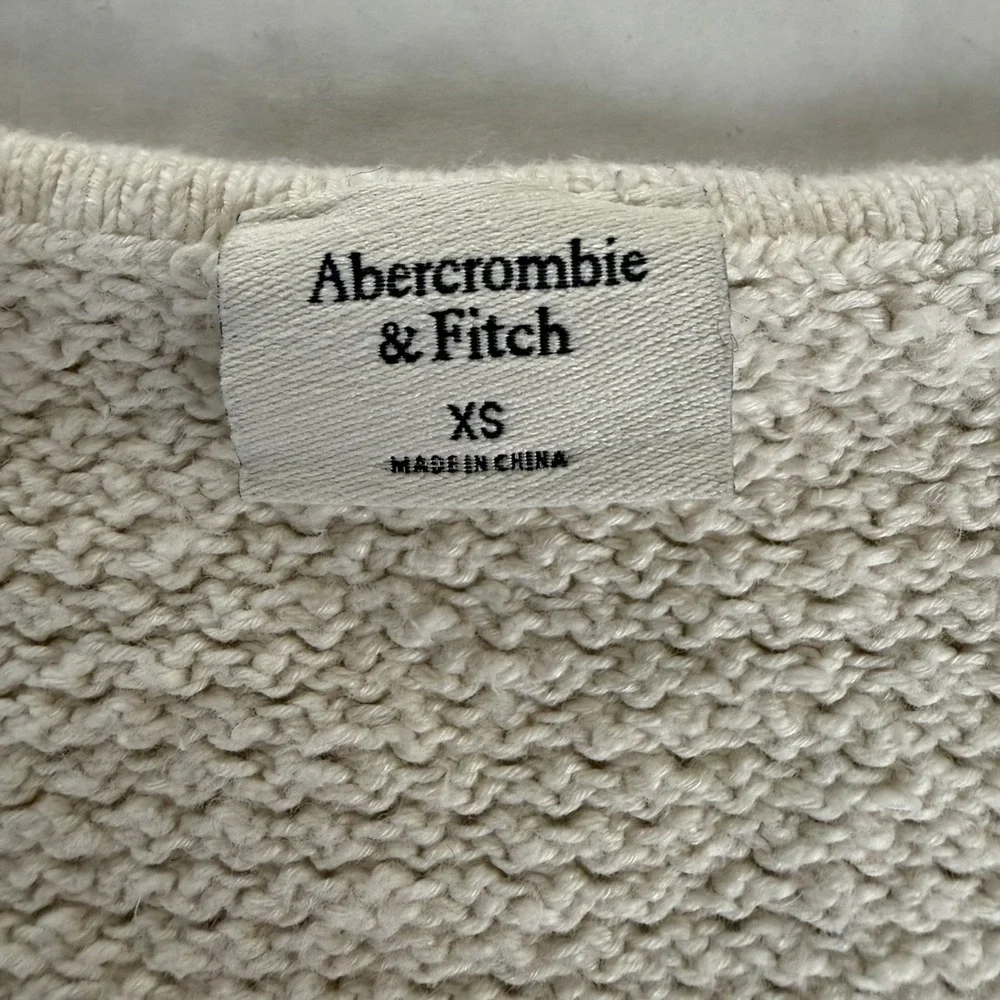 Abercrombie‎ & Fitch Womens XS Cream Button Up Short Sleeve Cropped Knit Top - Picture 3 of 6